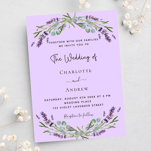 Invitation Carte Postale Mariage de la lavande violette eucalyptus vert