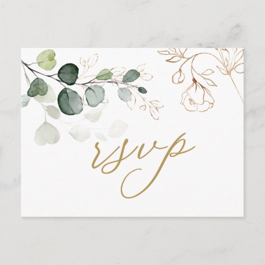 Invitation Carte Postale Mariage de l'Eucalyptus Feuille Golden Floral RSVP (Devant)