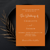 Invitation Carte Postale Mariage de luxe de script orange brûlé