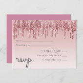 Invitation Carte Postale MARIAGE de Parties scintillant rose or Rose (Devant / Derrière)