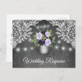 Invitation Carte Postale Mariage de pot rustique gris argenté violet gris a (Devant / Derrière)