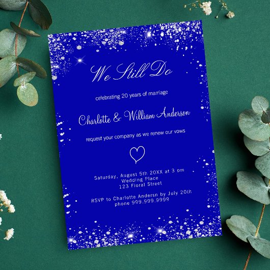 Invitation Carte Postale Mariage de renouvellement de voeux Royal bleu arge