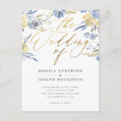 Invitation Carte Postale Mariage de script bleu floral Dusty (Devant)