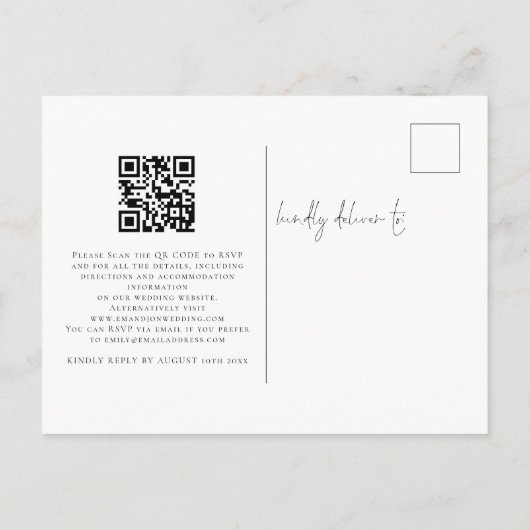 Invitation Carte Postale Mariage de script de code QR de photo moderne (Dos)