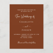 Invitation Carte Postale Mariage de script de rouille orange brûlé (Devant)