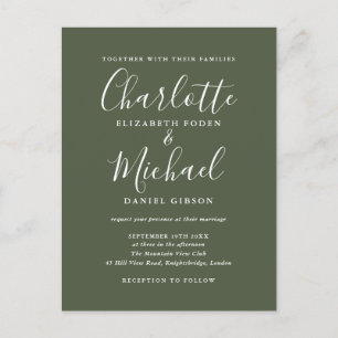 Invitation Carte Postale Mariage de script de signature vert olive