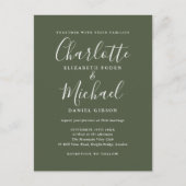 Invitation Carte Postale Mariage de script de signature vert olive (Devant)