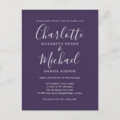 Invitation Carte Postale Mariage de script de signature violet (Devant)