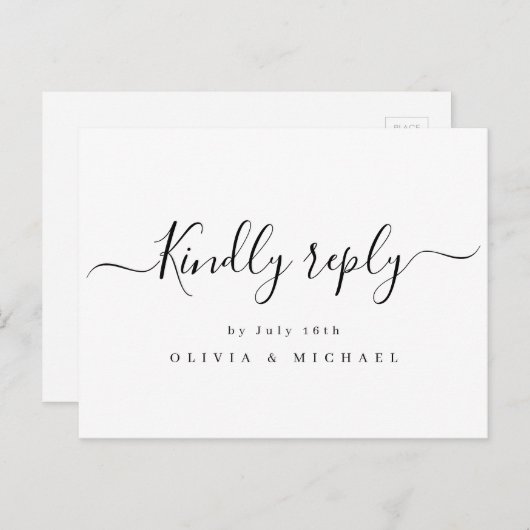Invitation Carte Postale Mariage de script simple et élégant moderne RSVP (Devant / Derrière)