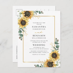 Invitation Carte Postale Mariage de tournesol floral Eucalyptus