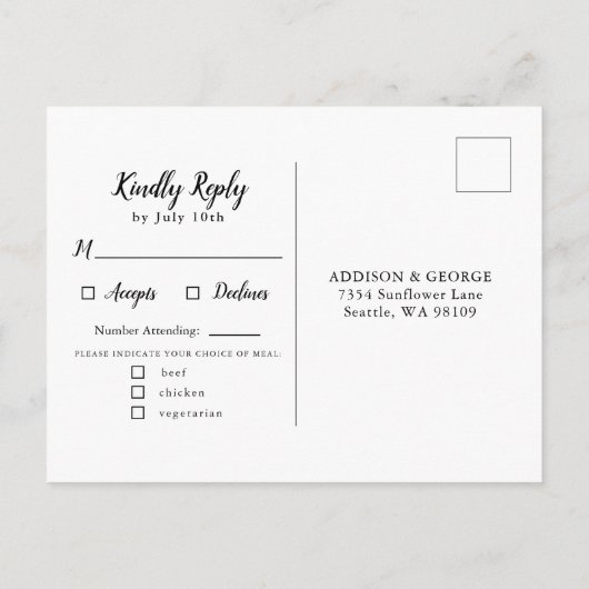 Invitation Carte Postale Mariage de tournesol rustique RSVP avec choix de r (Dos)