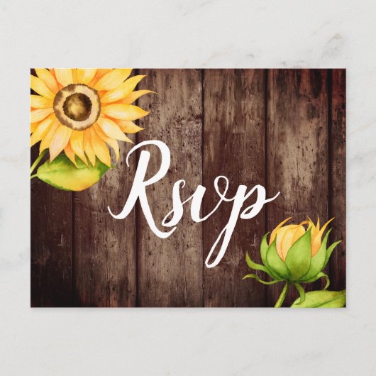 Invitation Carte Postale Mariage de tournesol rustique RSVP avec choix de r (Devant)
