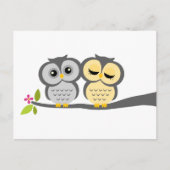 Invitation Carte Postale Mariage des Chouettes gris et jaunes (Devant)