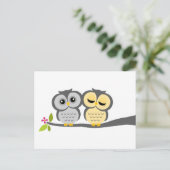 Invitation Carte Postale Mariage des Chouettes gris et jaunes (Debout devant)