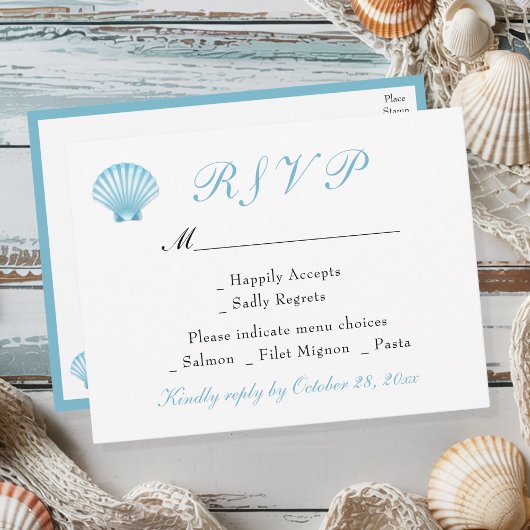 Invitation Carte Postale Mariage d'été romantique de la côte de Seashell RS