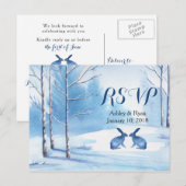 Invitation Carte Postale Mariage d'hiver Aquarelle Arbres Lapins RSVP (Devant / Derrière)