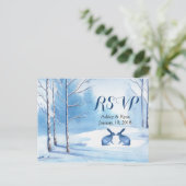 Invitation Carte Postale Mariage d'hiver Aquarelle Arbres Lapins RSVP (Debout devant)