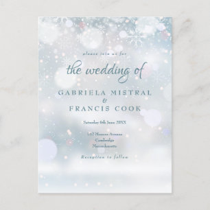 Invitation Carte Postale Mariage d'hiver aux premiers flocons élégants