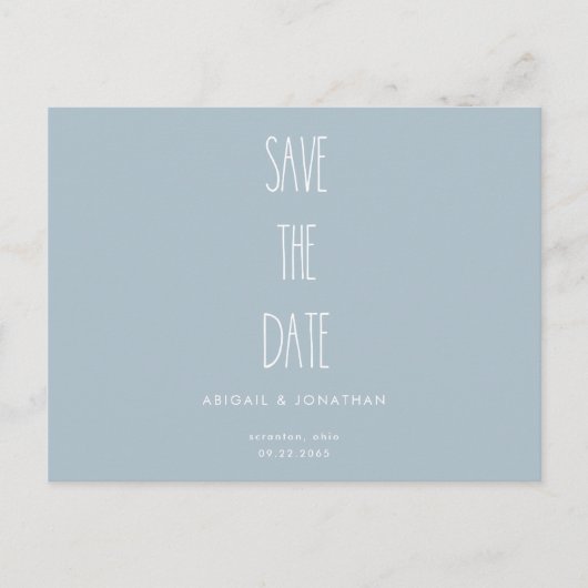 Invitation Carte Postale Mariage d'hiver bleu Icy simple Enregistrer la dat (Devant)