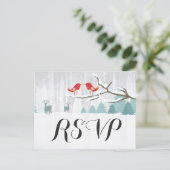 Invitation Carte Postale Mariage d'hiver Cerf Oiseau Merveilleux de Neige C (Debout devant)