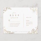 Invitation Carte Postale Mariage élégant botanique doré blanc RSVP (Dos)