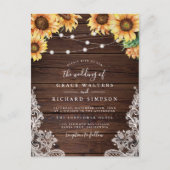 Invitation Carte Postale Mariage élégant en bois, tournesols, lumières et d (Devant)