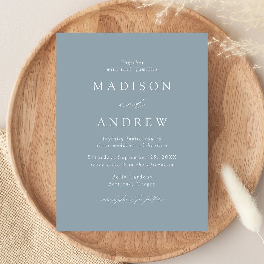 Invitation Carte Postale Mariage Élégant Moderne Bleu Poussiéreux