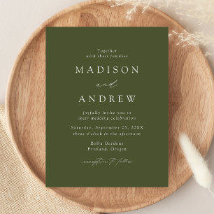 Invitation Carte Postale Mariage Élégant Moderne Vert Olive