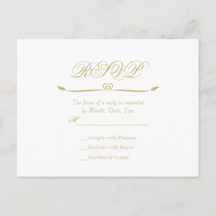 Invitation Carte Postale Mariage Elégant Monogramme Blanc et Or RSVP