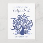 Invitation Carte Postale Mariage Elegant Peacock Bleu et Blanc Customisé (Devant)
