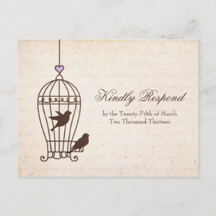 Invitation Carte Postale Mariage en cage d'oiseaux vintage RSVP   Lavender 