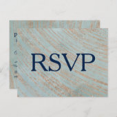 Invitation Carte Postale Mariage en cuivre et en marbre bleu RSVP (Devant / Derrière)