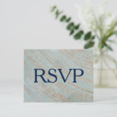 Invitation Carte Postale Mariage en cuivre et en marbre bleu RSVP (Debout devant)