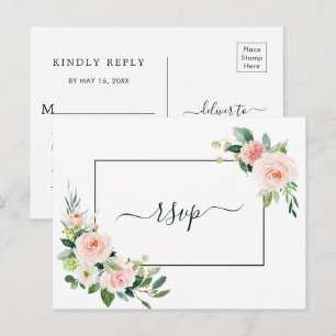 Invitation Carte Postale Mariage en Fleur rose rousse RSVP avec choix de re