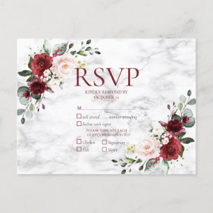 Invitation Carte Postale Mariage en marbre bordeaux géométrique en cuivre R