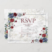 Invitation Carte Postale Mariage en or bleu clair rougeâtre RSVP (Devant / Derrière)