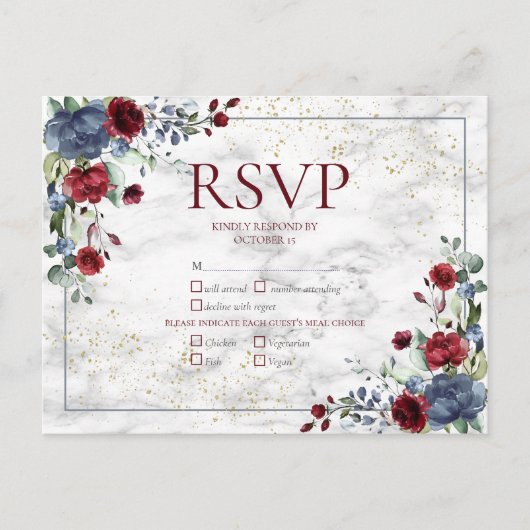Invitation Carte Postale Mariage en or bleu clair rougeâtre RSVP (Devant)