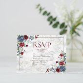 Invitation Carte Postale Mariage en or bleu clair rougeâtre RSVP (Debout devant)