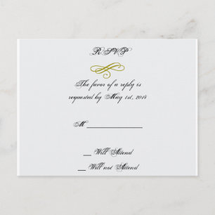 Invitation Carte Postale Mariage en plumes d'or et de marabou blanc RSVP