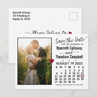 Invitation Carte Postale Mariage Enregistrer la date août 2023 Calendrier p
