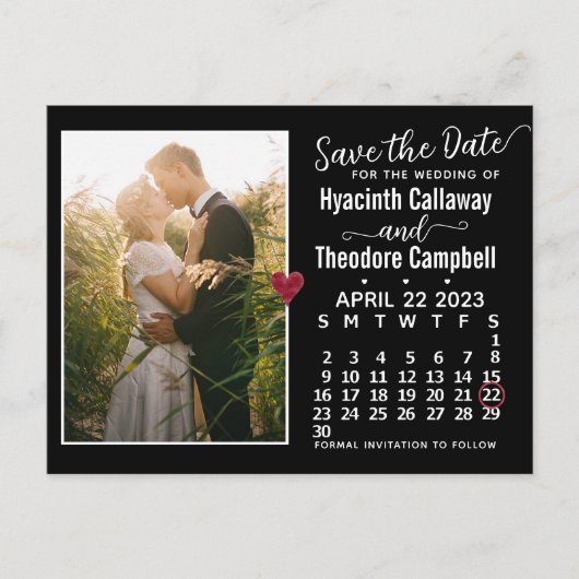Invitation Carte Postale Mariage Enregistrer la date Avril 2023 Calendrier  (Devant)