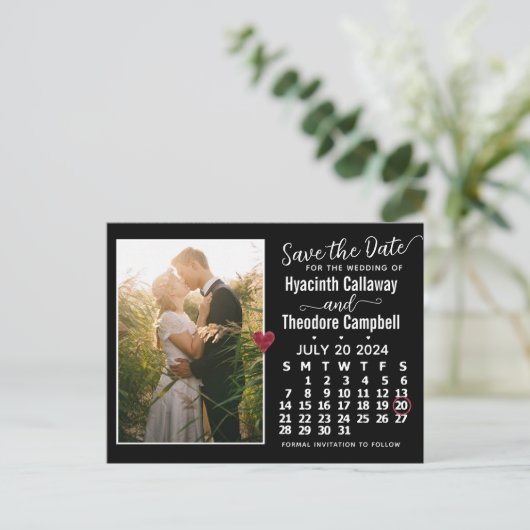 Invitation Carte Postale Mariage Enregistrer la date juillet 2024 Calendrie (Debout devant)