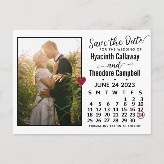 Invitation Carte Postale Mariage Enregistrer la date Juin 2023 Calendrier P (Devant)