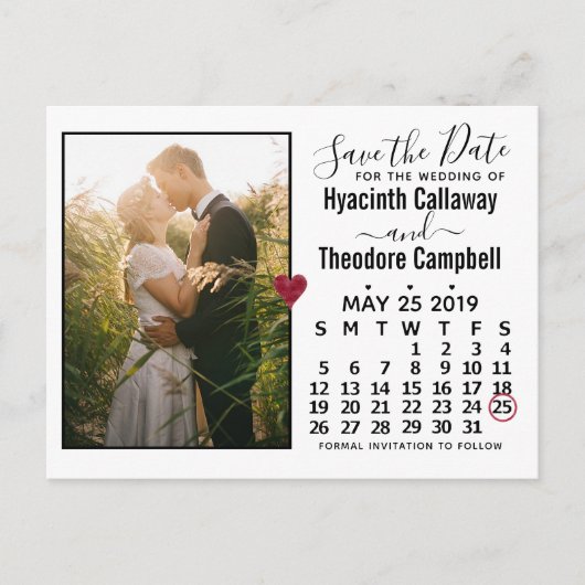 Invitation Carte Postale Mariage Enregistrer la date Mai 2019 Calendrier Ph (Devant)