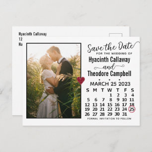 Invitation Carte Postale Mariage Enregistrer la date Mars 2023 Calendrier P