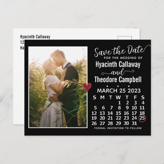 Invitation Carte Postale Mariage Enregistrer la date Mars 2023 Calendrier P (Devant / Derrière)