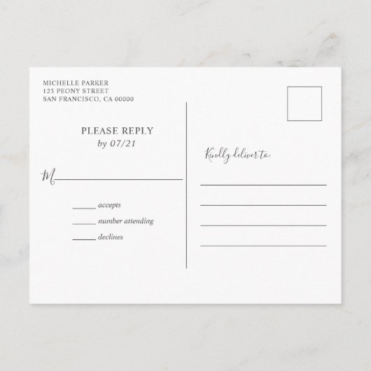 Invitation Carte Postale Mariage Eucalyptus vert moderne RSVP (Dos)