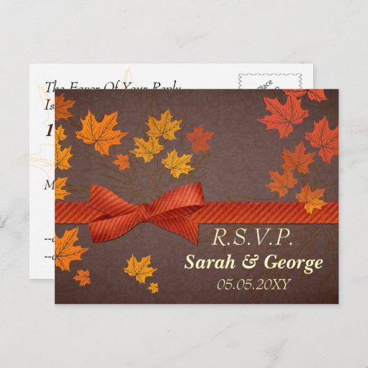 Invitation Carte Postale mariage feuille érable rsvp (Devant / Derrière)