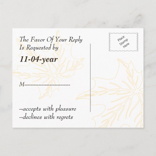 Invitation Carte Postale mariage feuille érable rsvp (Dos)