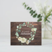 Invitation Carte Postale Mariage Fleur d'Aquarelle Bois Blanc Rustique Rose (Debout devant)